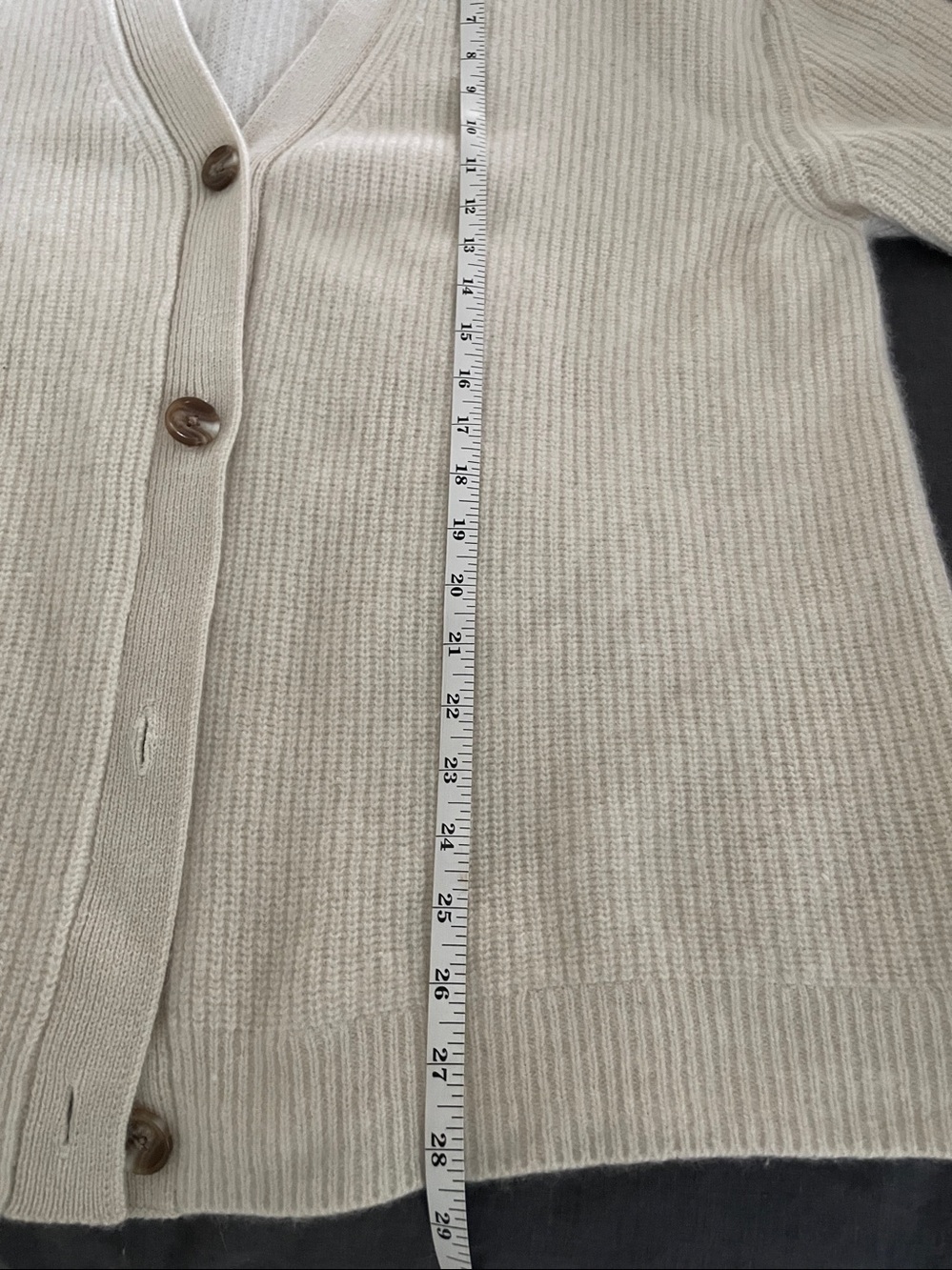 Quince Cream Ribbed V-Neck Cardigan - Picture 11 of 14